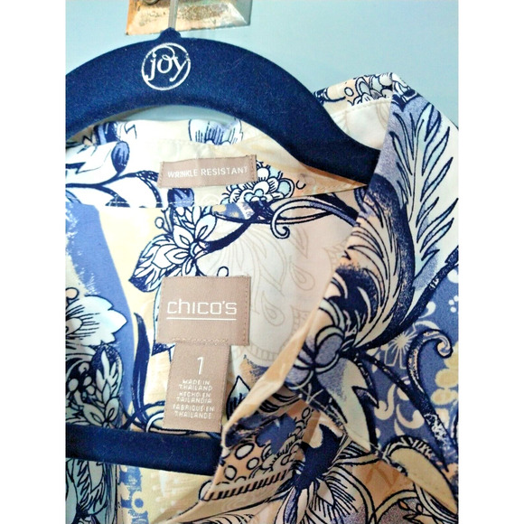 Chico’s Size 1 (S) Blue Gray Floral Cotton Button Front Long Sleeve Blouse - Picture 4 of 6